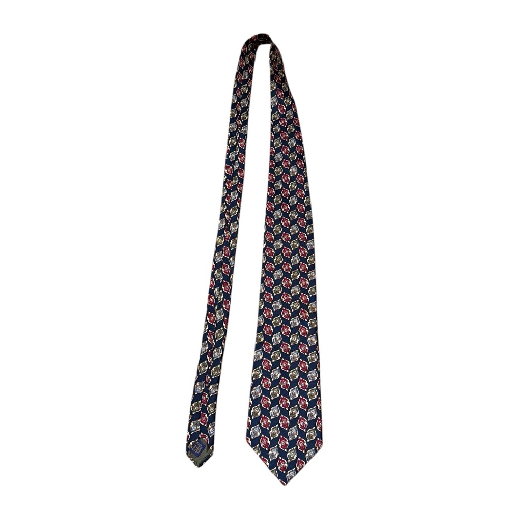 Ralph Lauren Chaps 100% Silk Navy Blue Multicolor Gem Like Print Men's Tie